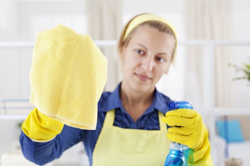 Domestic cleaning service working in an E16 apartment kitchen