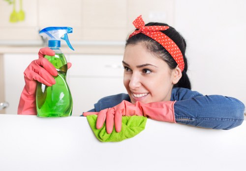 Professional cleaner tidying a family home in East London E16